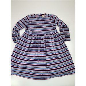 Hanna Andersson Girls Long Sleeve Cotton Dress Blue Pink Red Stripe SZ 110